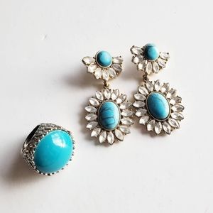 Aquamarine Costume Jewelry Earrings & Ring Set